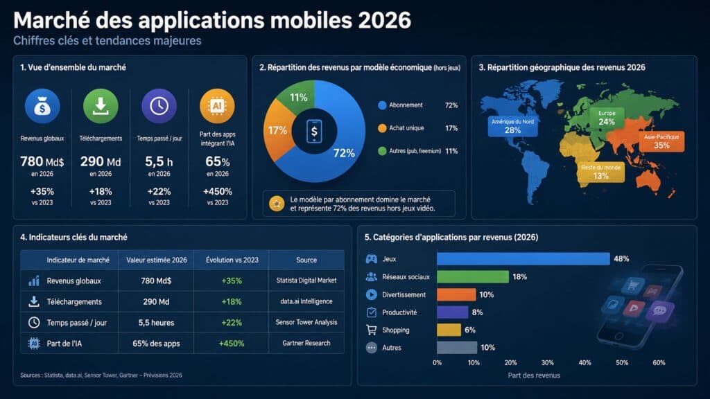 Statistiques mondiales du marché des applications mobiles 2026