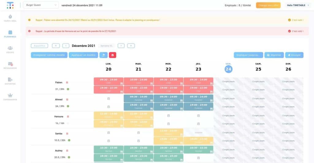 Interace administrative Timetable
