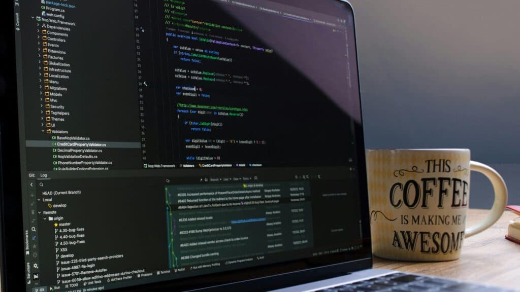 Environnement de développement Visual Studio avec arborescence Git illustrant un projet agile structuré