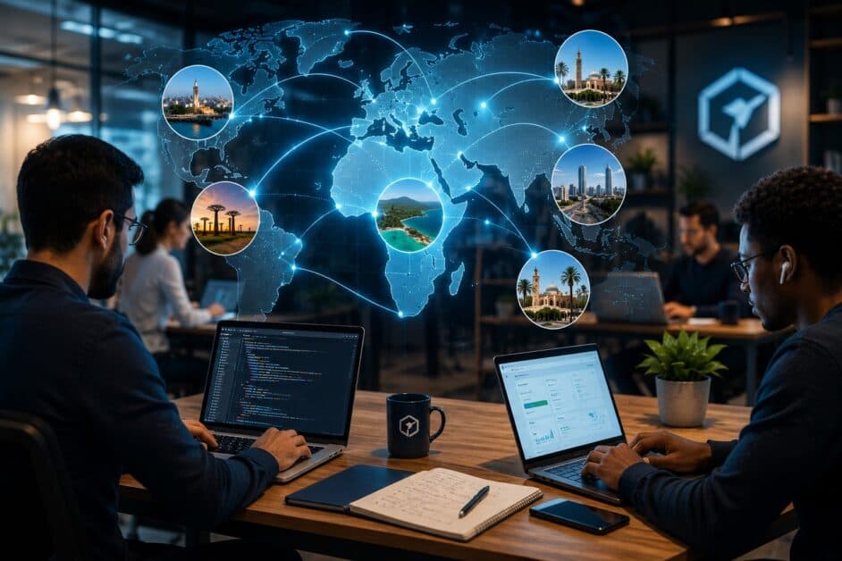 Environnement de travail d'un ingénieur logiciel situé dans un hub technologique francophone
