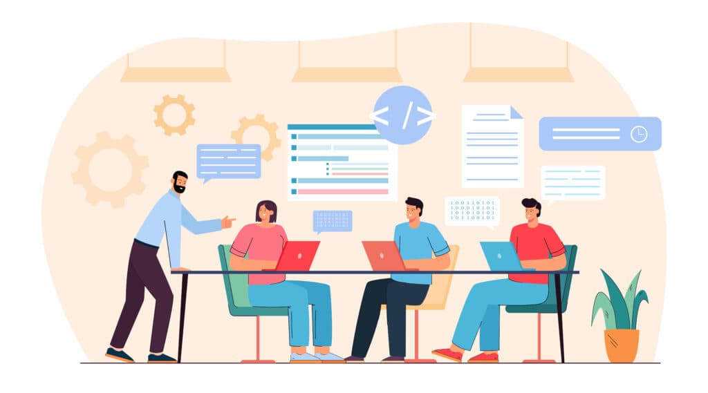 Équipe multidisciplinaire en séance de recette informatique 2026