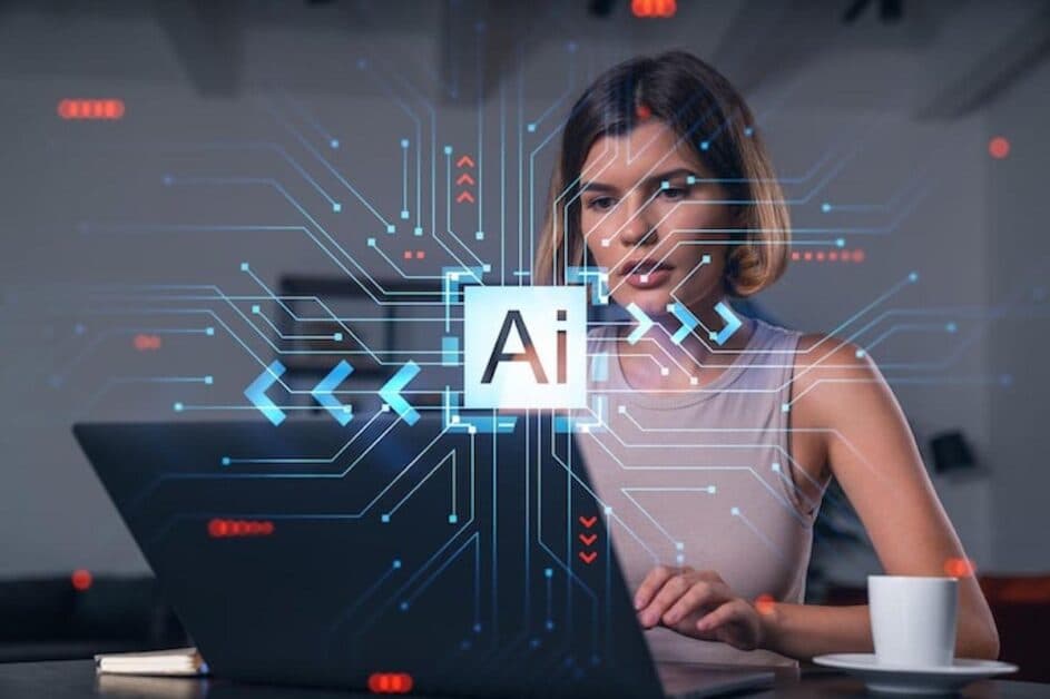 Une femme qui utilise l'IA en entreprise