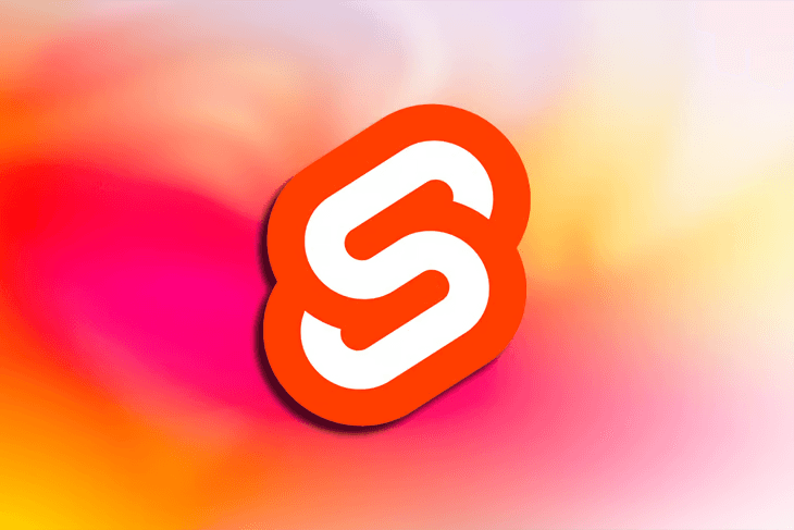 Logo Svelte en orange sur fond dégradé coloré rose et jaune