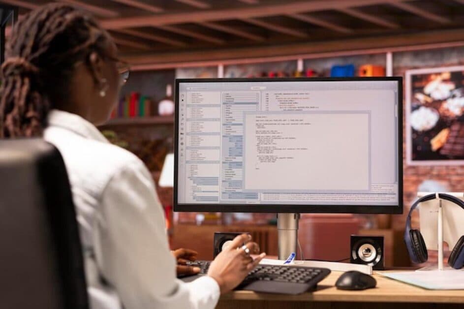 Une jeune développeuse qui génère une fiche technique d'application via l'IA