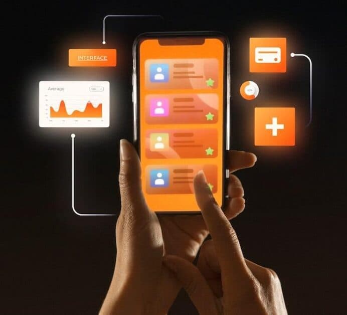 Une personne qui regarde les fonctionnalités d'une application mobile sur un smartphone