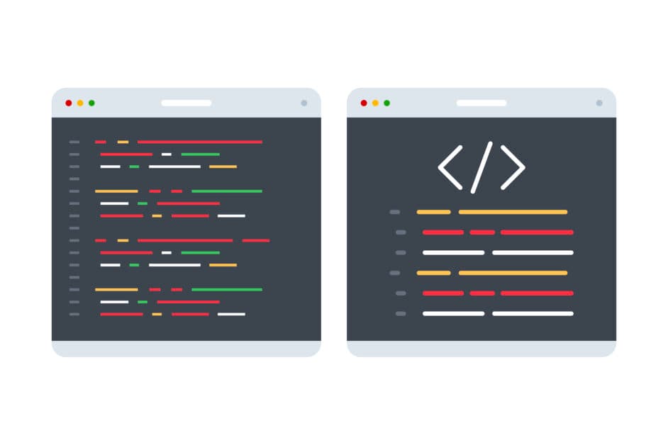 Différences d'architecture entre svelte vs react représentées par deux fenêtres de code